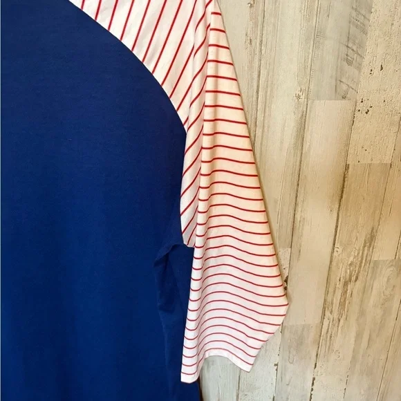 LulaRoe Size L & 3X Blouse Top Blue, Red & White Stripes with Raglan Sleeve - Picture 12 of 14
